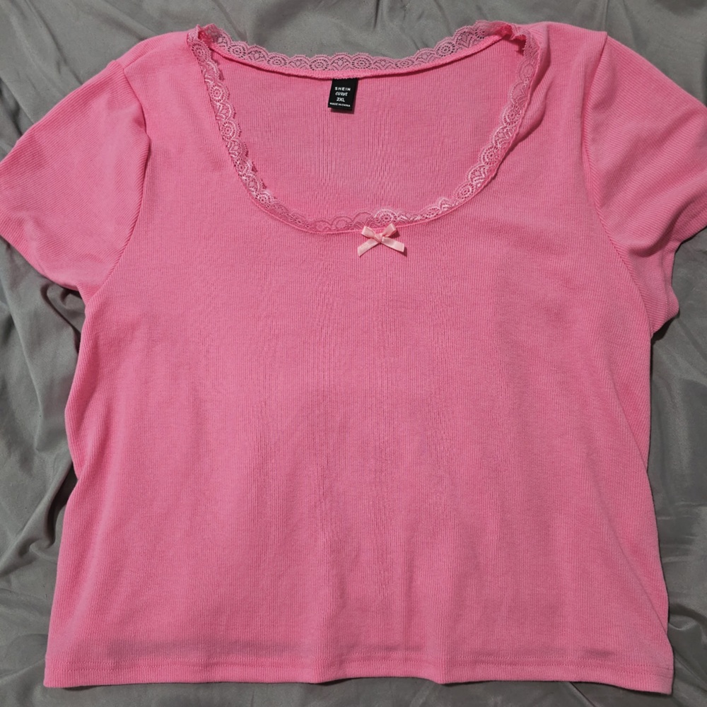 Pink Lace Trim Top